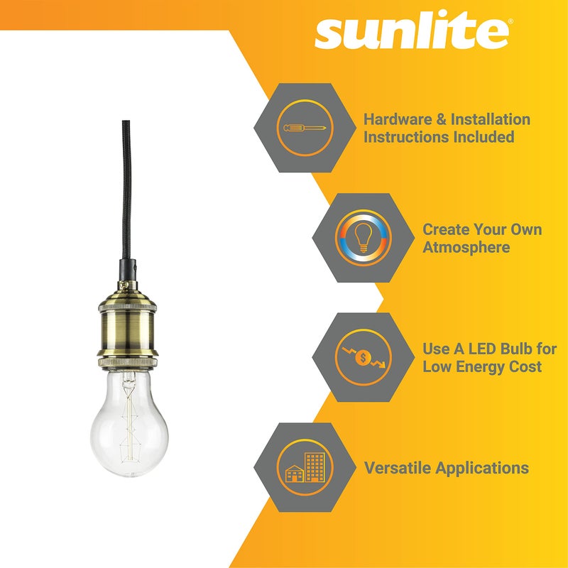 Sunlite 07034-SU Vintage Inspired Hanging Pendant Fixture, Metal Industrial Style, Farmhouse DÃ©cor, 42-Inch Woven Braided Cord, Single Medium (E26), Antique Bronze Finish, 1 Pack - Image 2